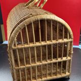 Panier cage osier/rotin de transport voyage pour chat, animaux