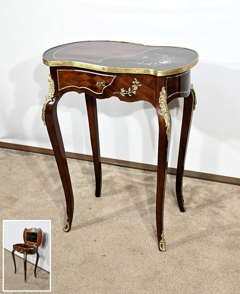 Small Living Room Table in Rosewood and Marquetry, Louis XV style, Napoleon III – Middle XI period