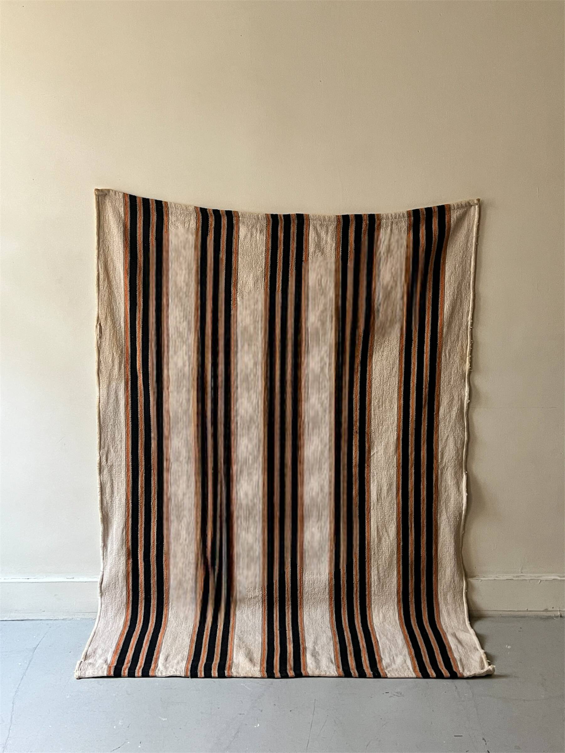 Tapis Killim 100% coton rayé beige / noir / orange