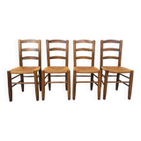 Set of 4 vintage brutalist chairs in wood and straw from the 60s