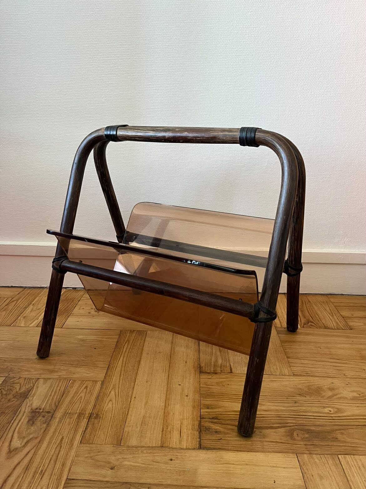 Porte revue vintage style 70 bambou plexiglas excellent état rétro