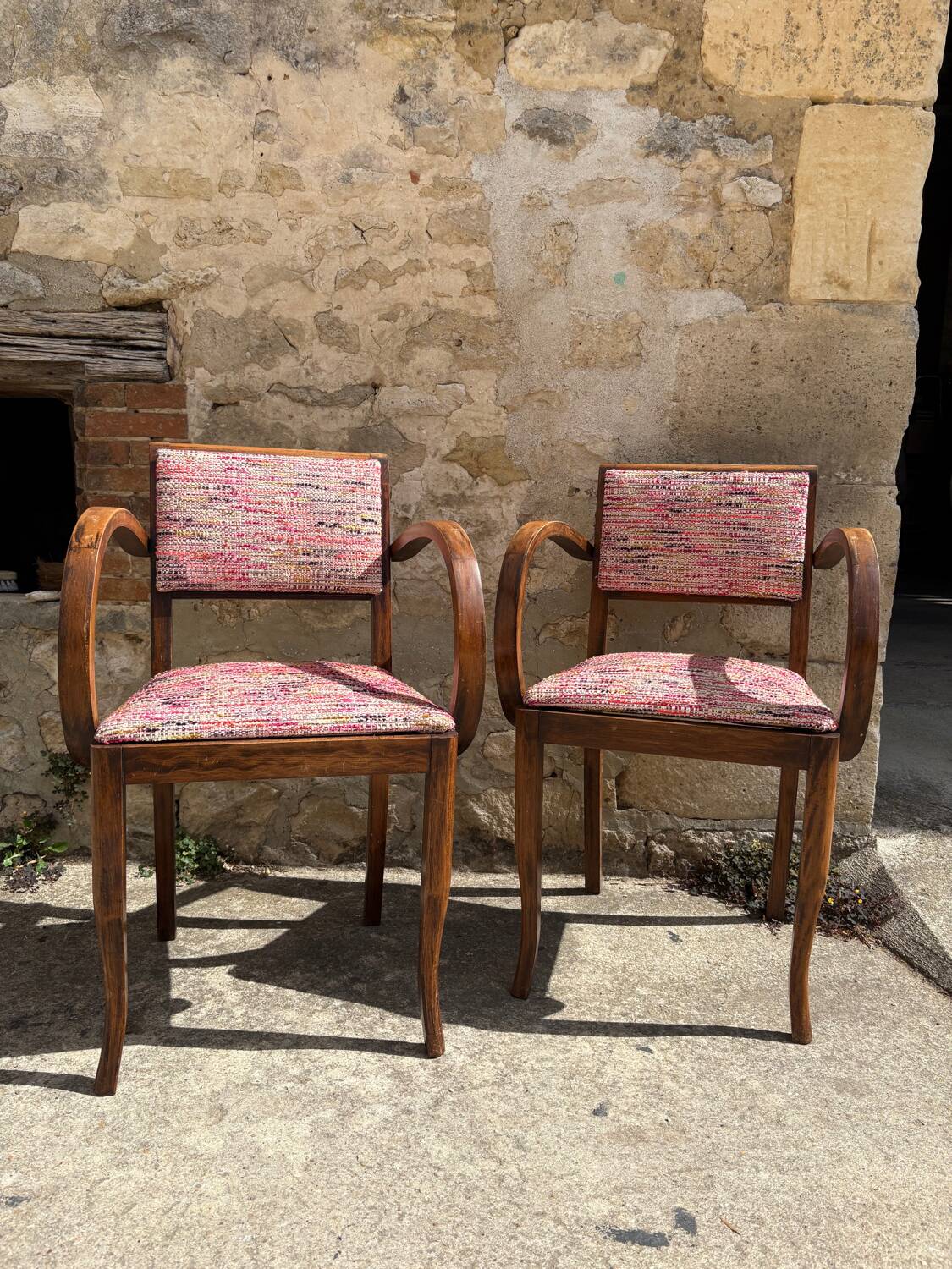 Pair of 1960s bridge chairs in Nobilis fabric
