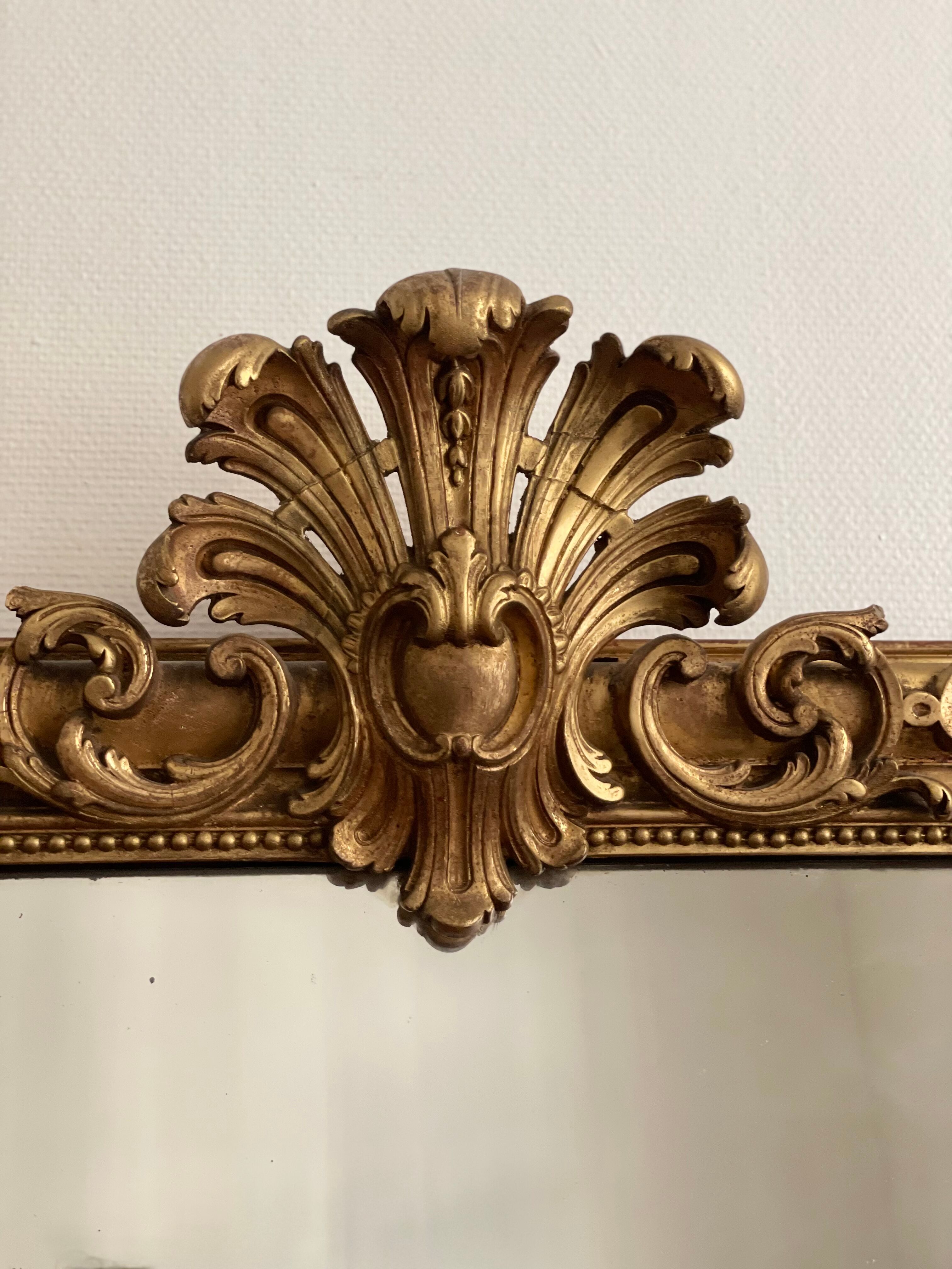 Old mirror louis Philippe Dore gold leaf pediment gilded fireplace