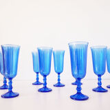 Set of 9 blue champagne flutes