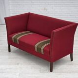1970s, Danish 2-seater sofa, original red furniture wool, ash wood.