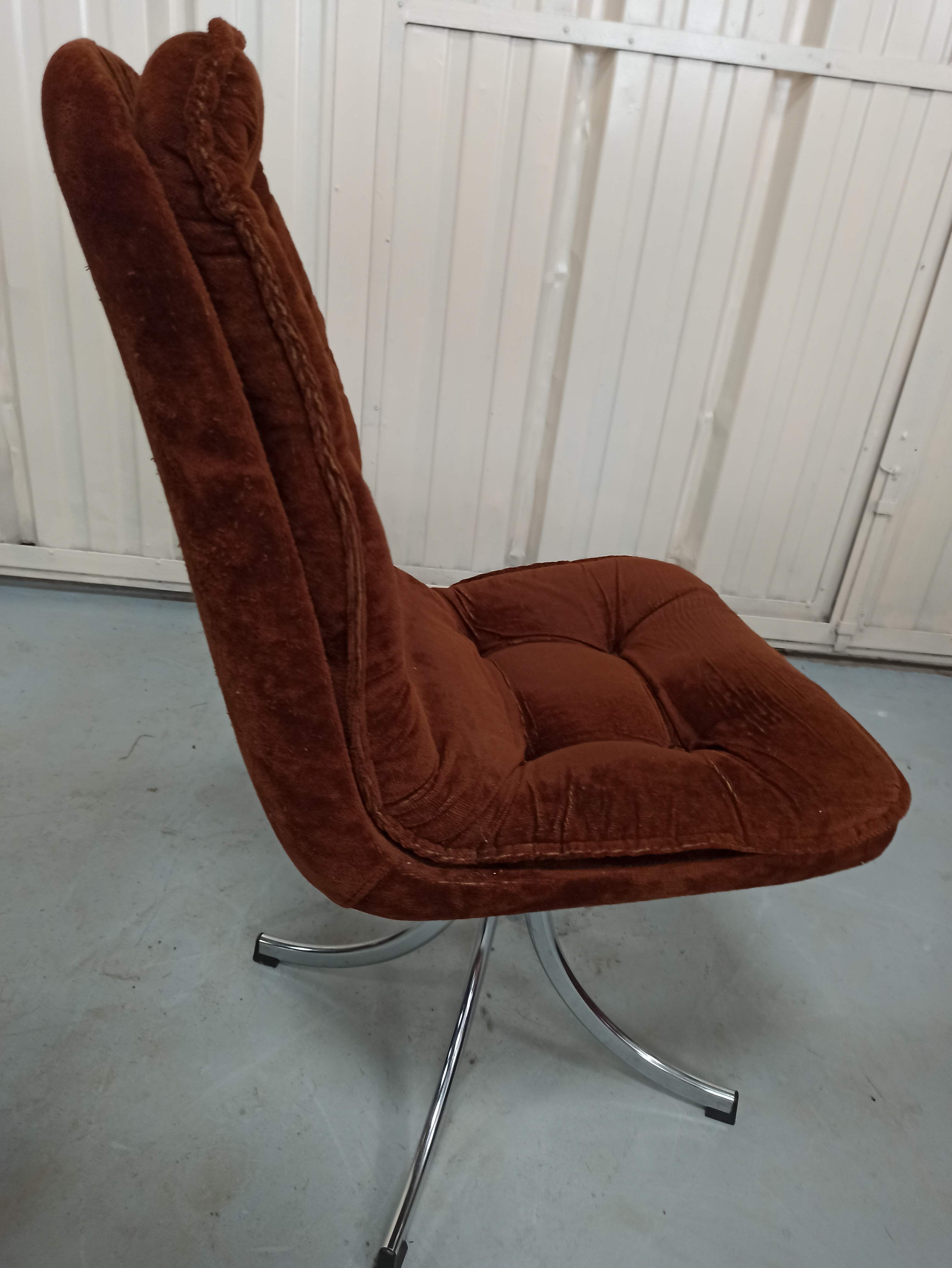 Set of 6 chrome velvet bucket chairs from the 70s