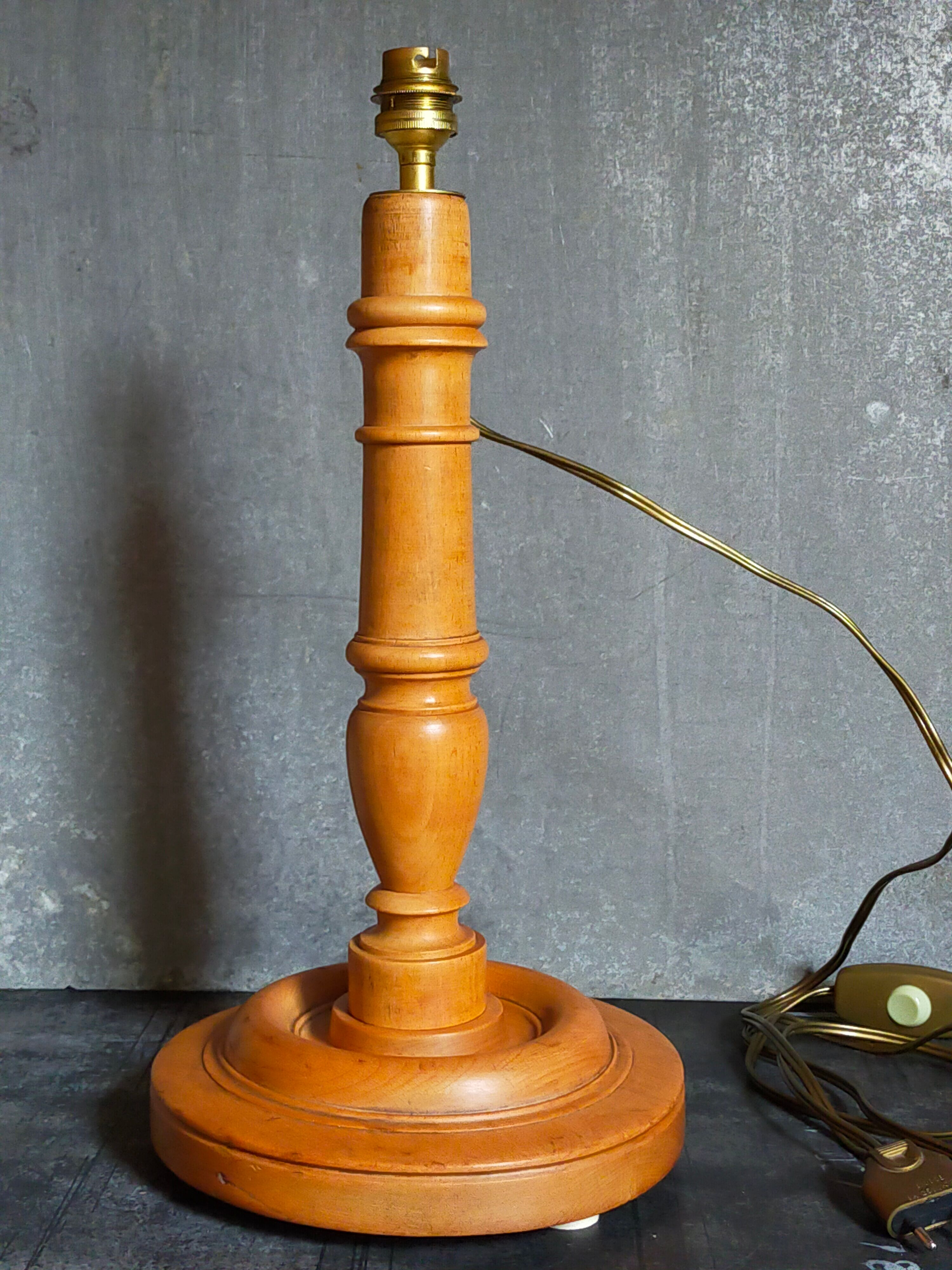 Old solid turned wooden lamp base