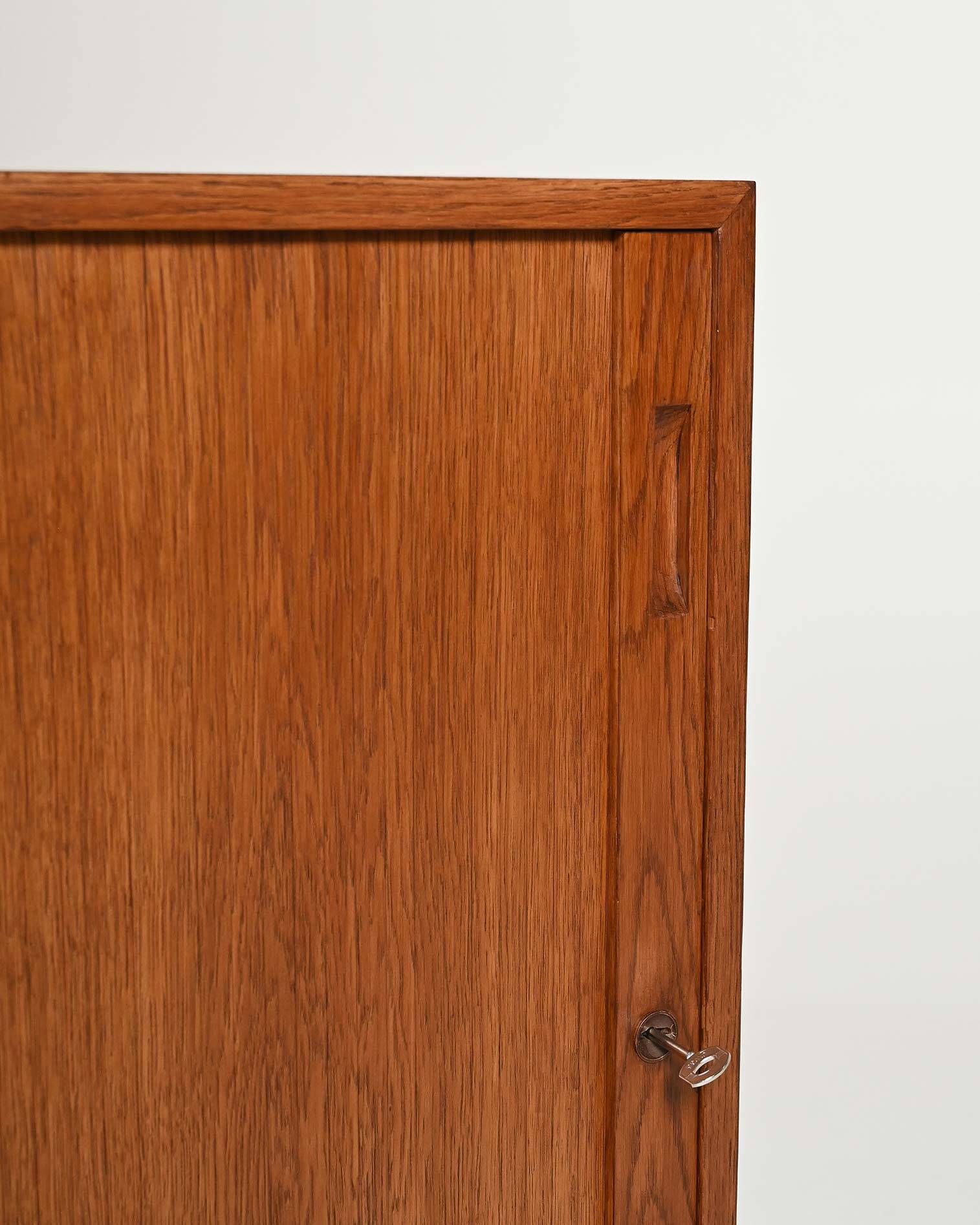 Scandinavian oak cabinet with tambour door, 1960s