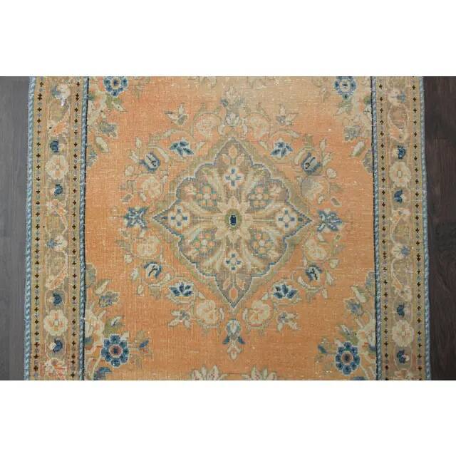 Vintage Turkish Hand-Knotted Wool Cotton Orange Runner Rug  118x304