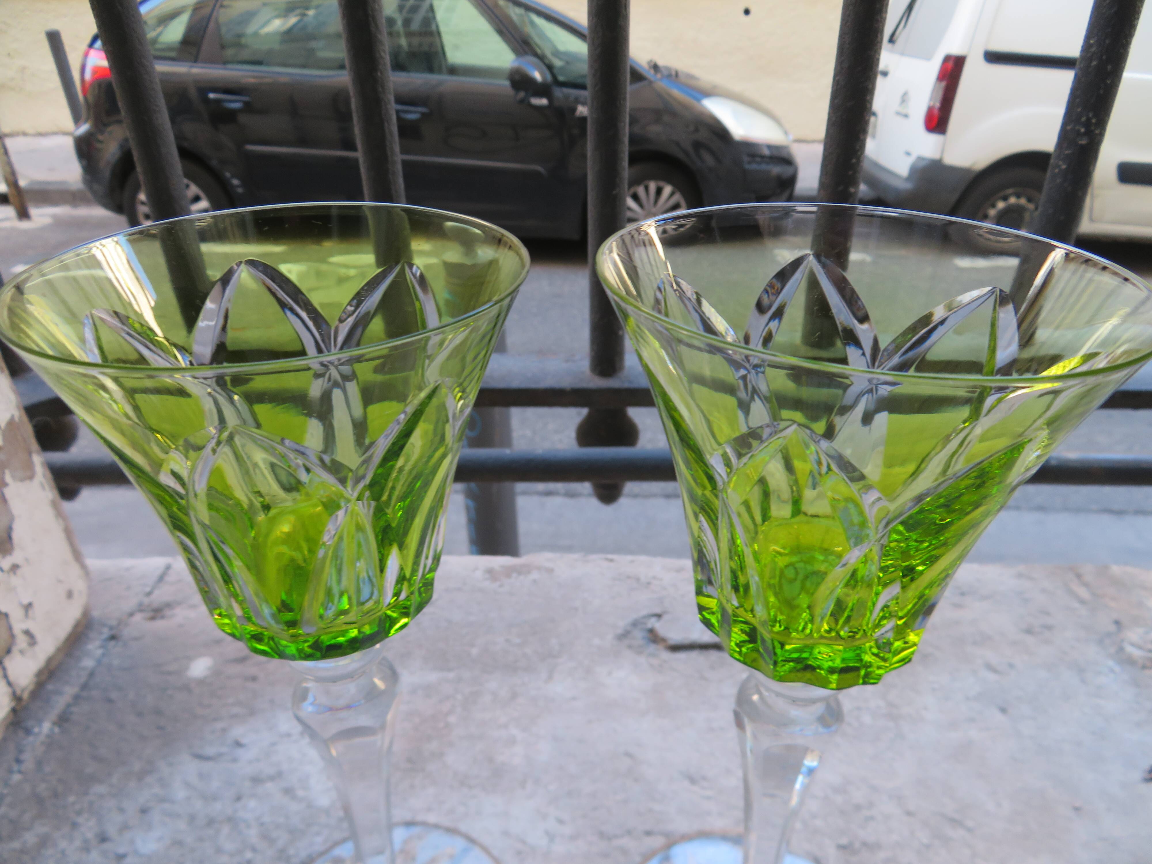 2 wine glasses 16cl crystal saint Louis unsigned Camargue Vert Chartreuse