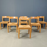 Vintage oak and wicker dining chairs, 1960s