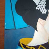 Oil on canvas signed J.Lecigne geisha portrait