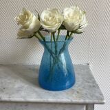 Blue glass vase with encrusted bubbles