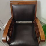 Leather and teak armchair