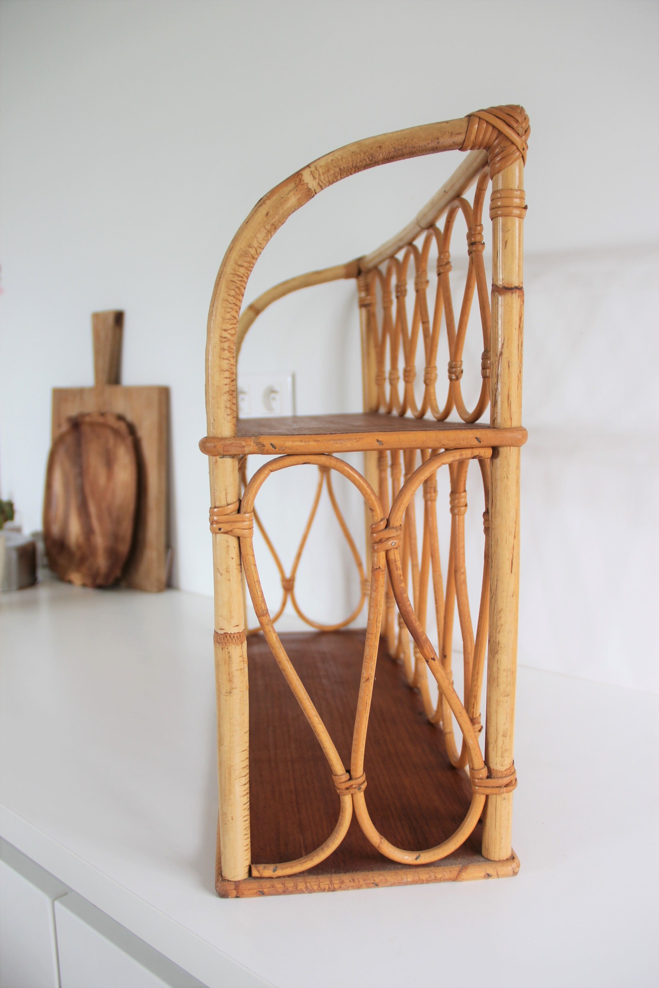 Vintage rattan wall shelf