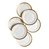 6 assiettes à dessert en porcelaine de Paris dorée avec monogramme "VD"