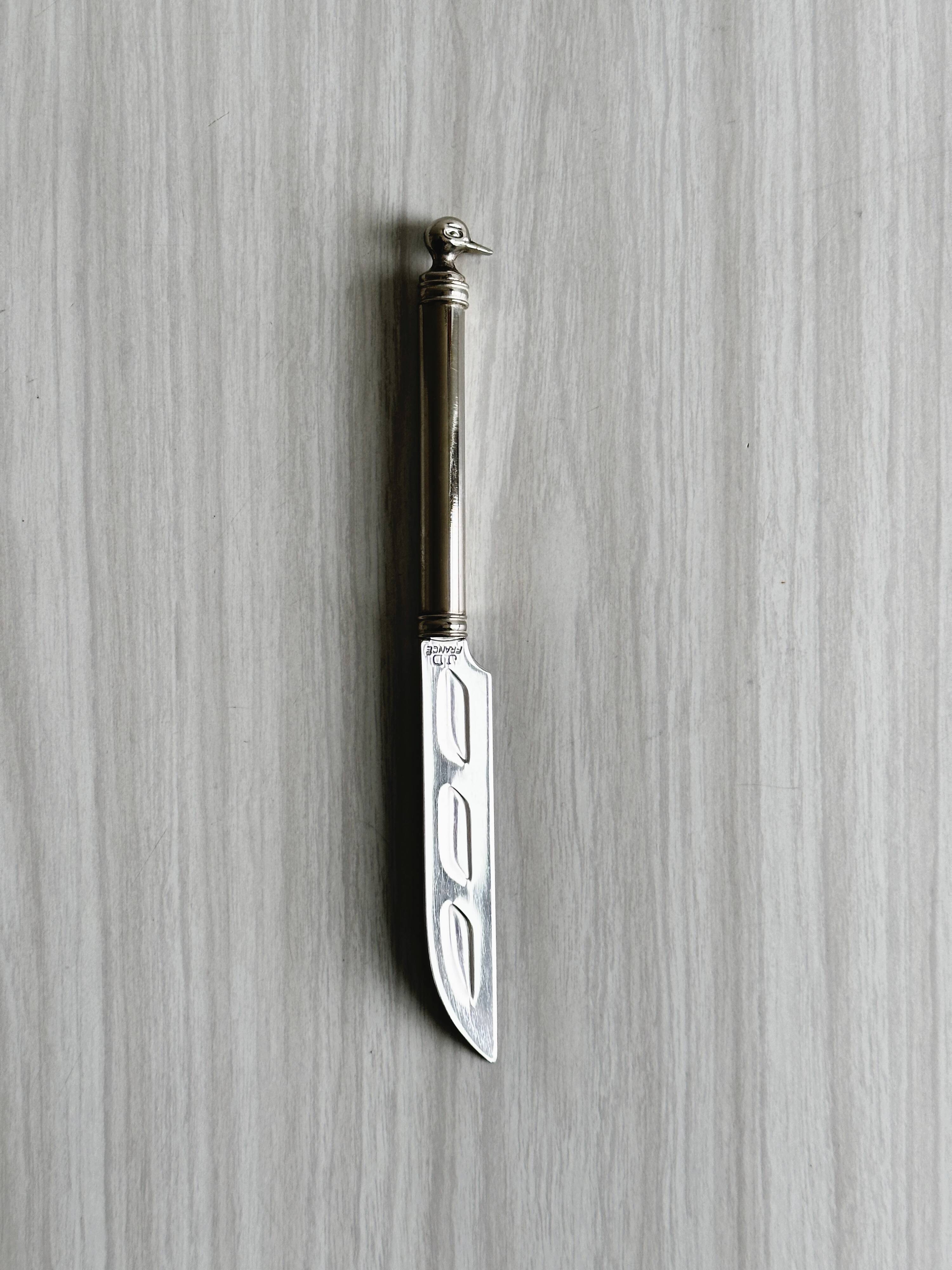 Stainless steel foie gras knife, duck decor handle