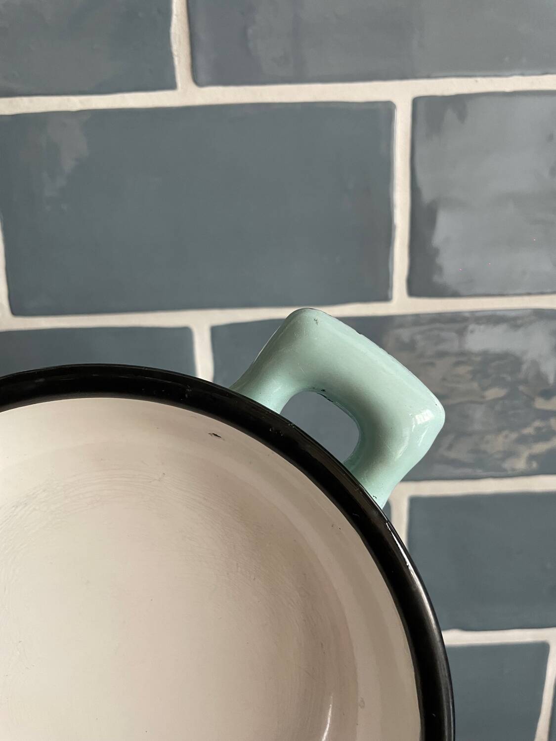 Egg dish in sky blue enameled sheet metal