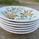 6 soup plates with orange and green flowers, Sologne porcelain, vintage