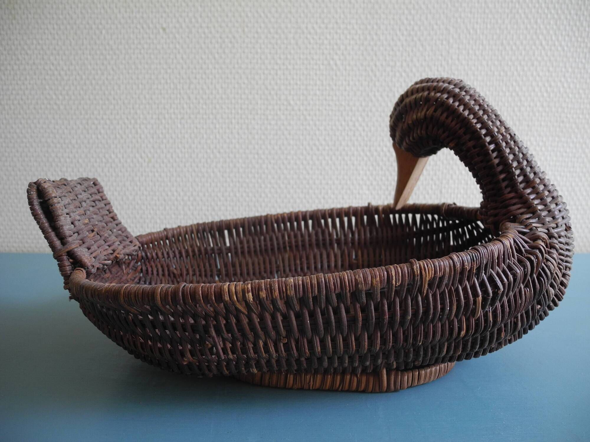 vintage rattan wicker duck basket