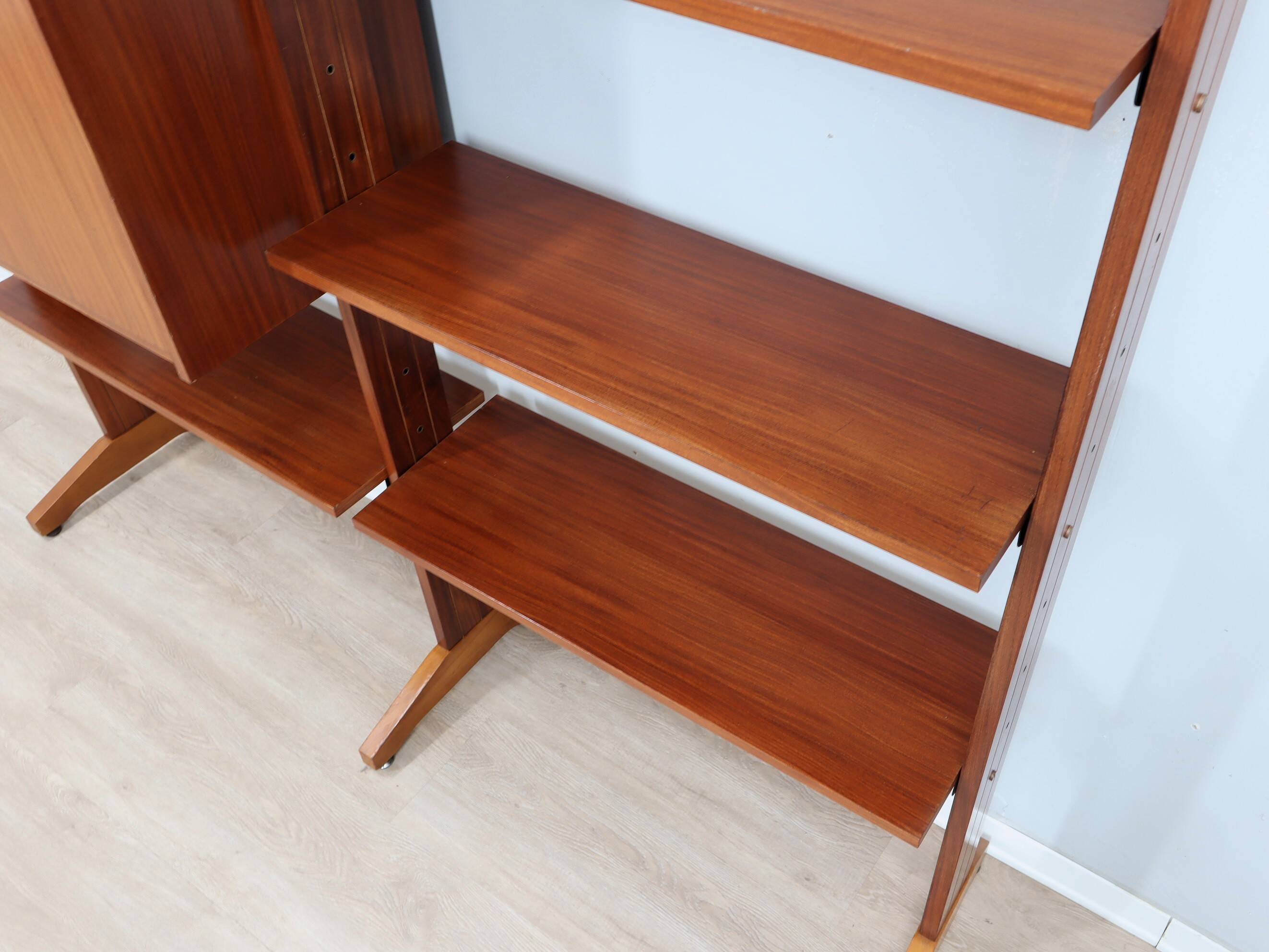 1950s teak modular wall unit with drop-front bar