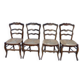 4 chaises paillées de campagne en bois