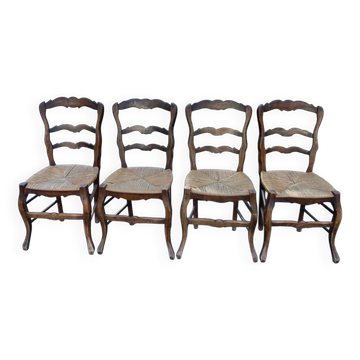 4 wooden country straw chairs