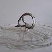 Art Deco Pressed Glass Divided Serving Dish with Alpaca Handle, 1930