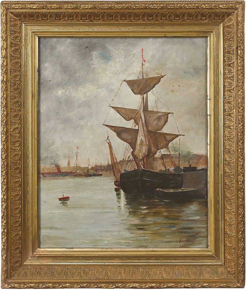 Tableau « Voilier sur mer calme », huile sur toile – fin XIXe