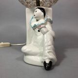 Vintage Pierrot bedside lamp from the 70s, porcelain, inlaid glass globe