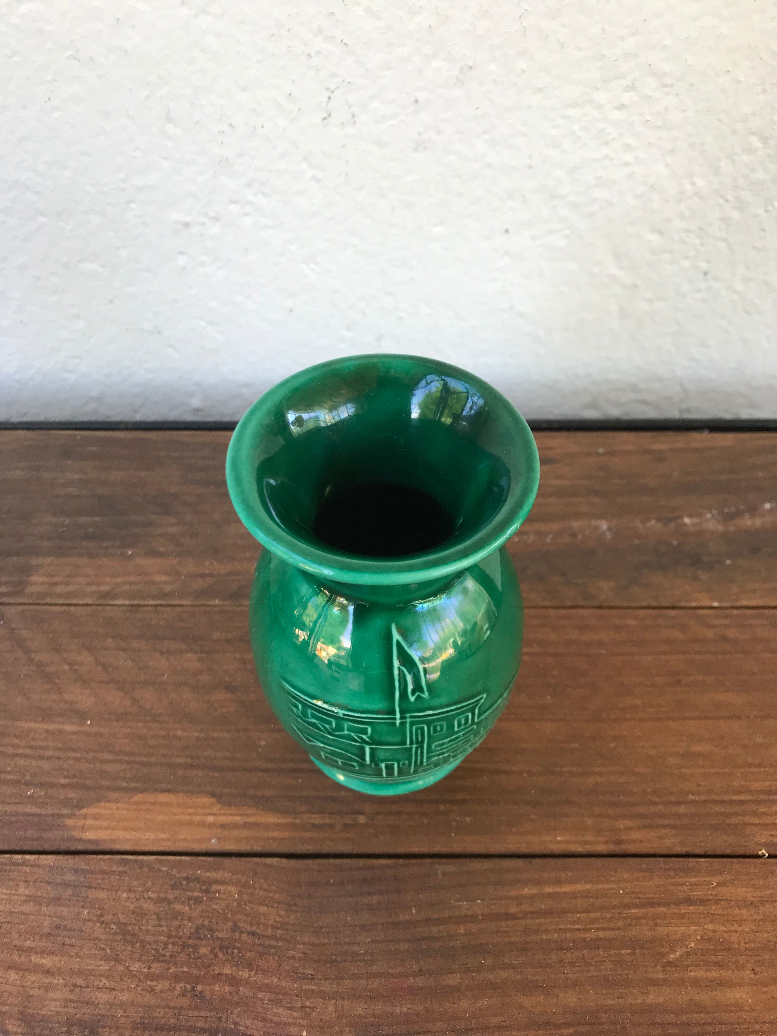 Old vase coop Noel 1955 ceramics green relief vintage decoration