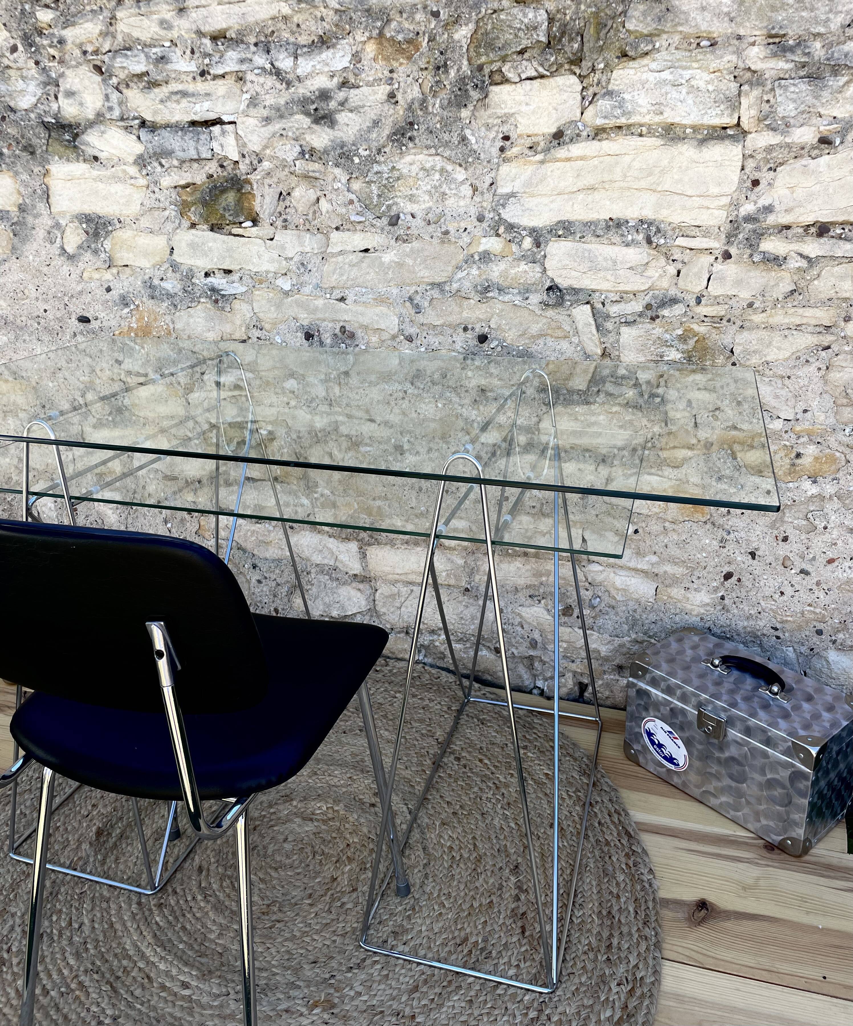 Modernist desk chrome and glass