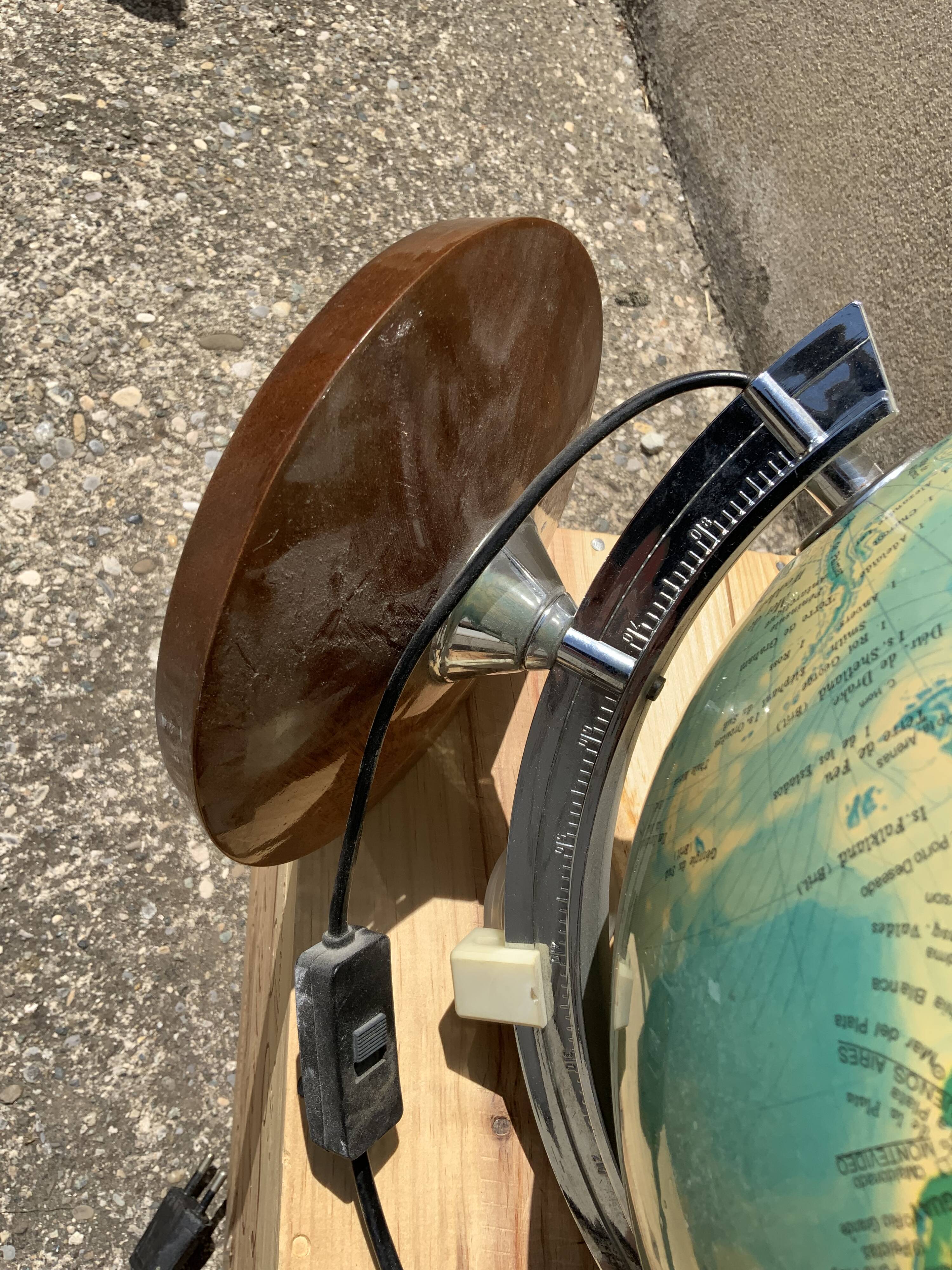 Vintage globe lit wooden foot silver frame deco antique desk