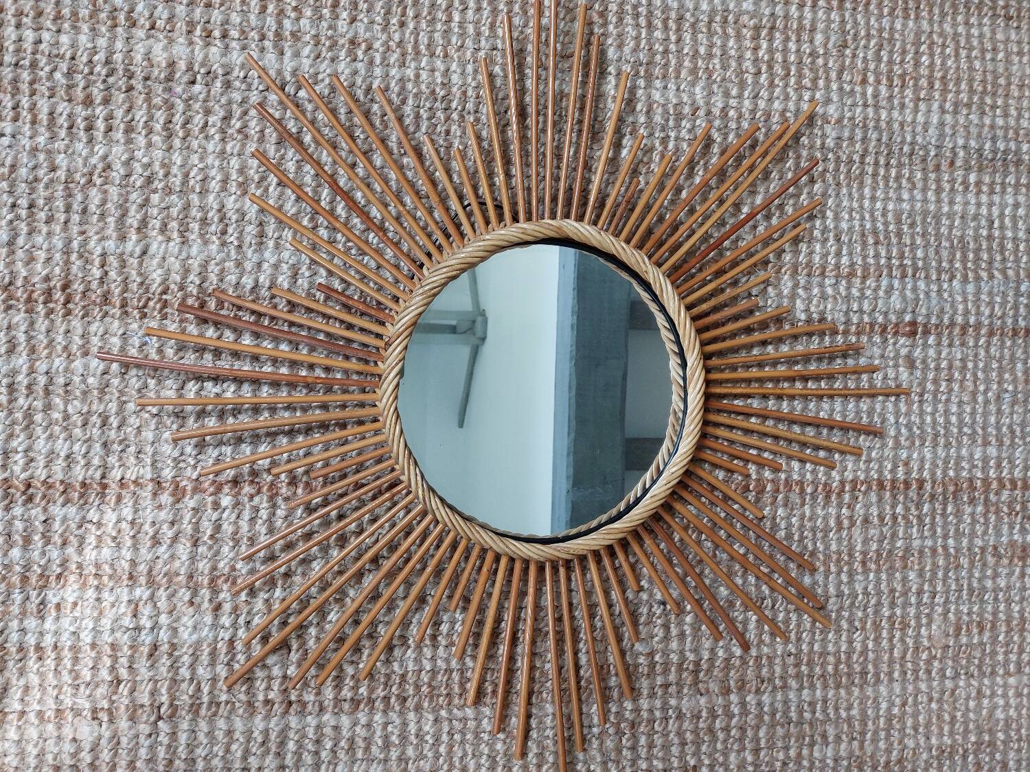 Vintage rattan sun mirror 1960