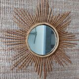 Vintage rattan sun mirror 1960