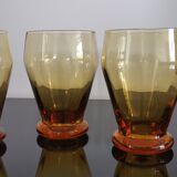 4 old amber colored glasses