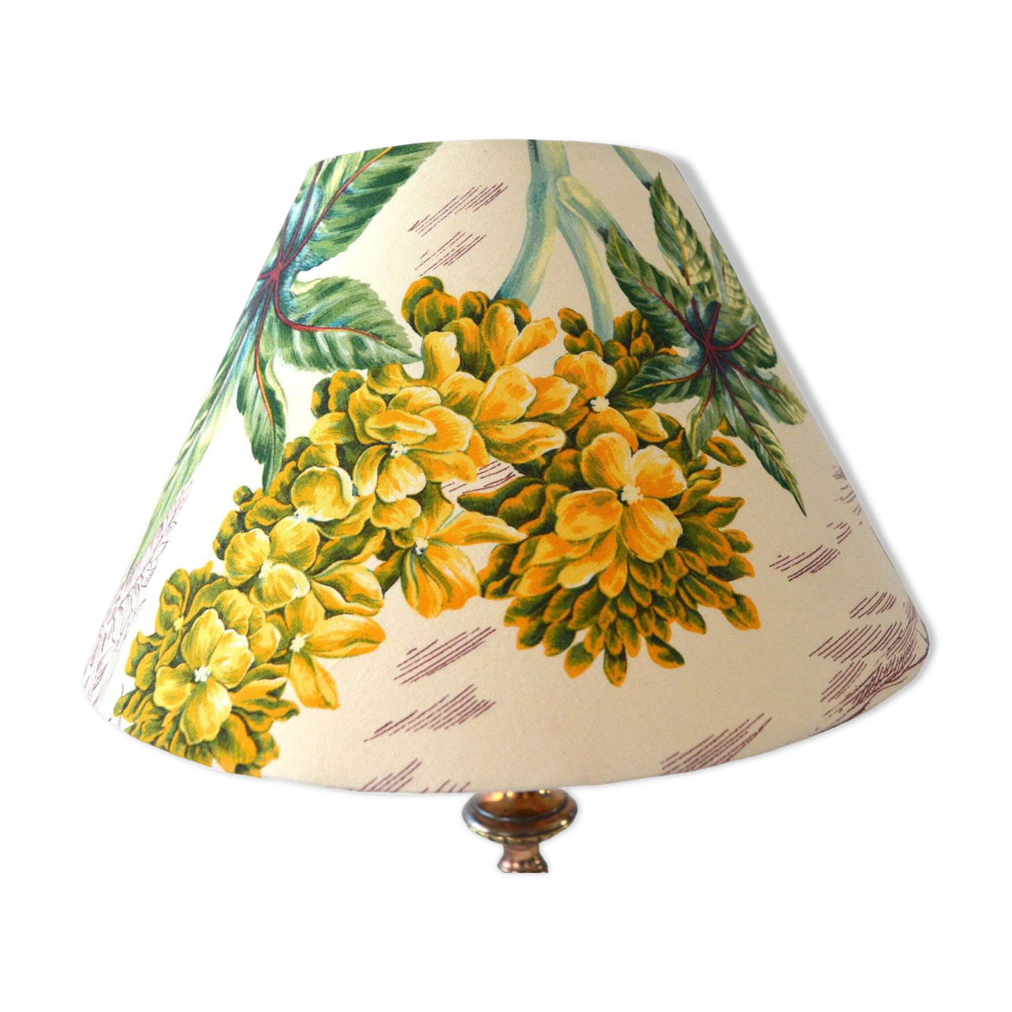 Lampshade, botanical vintage Jouy canvas, flowers