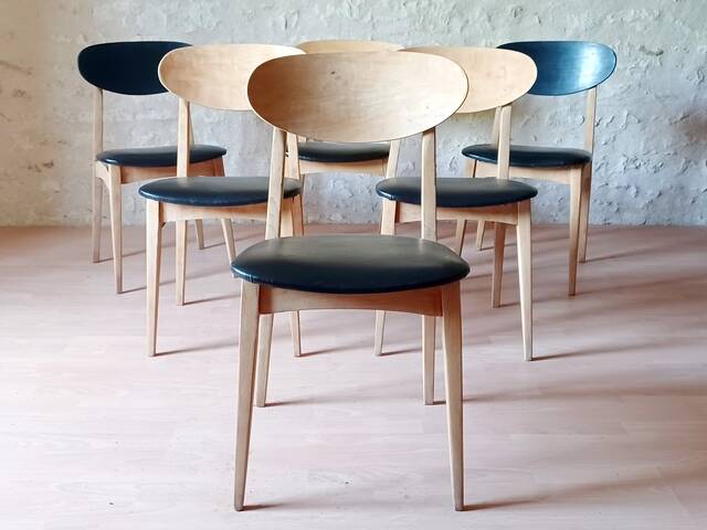 6 chaises vintage scandinave en teck années 1960