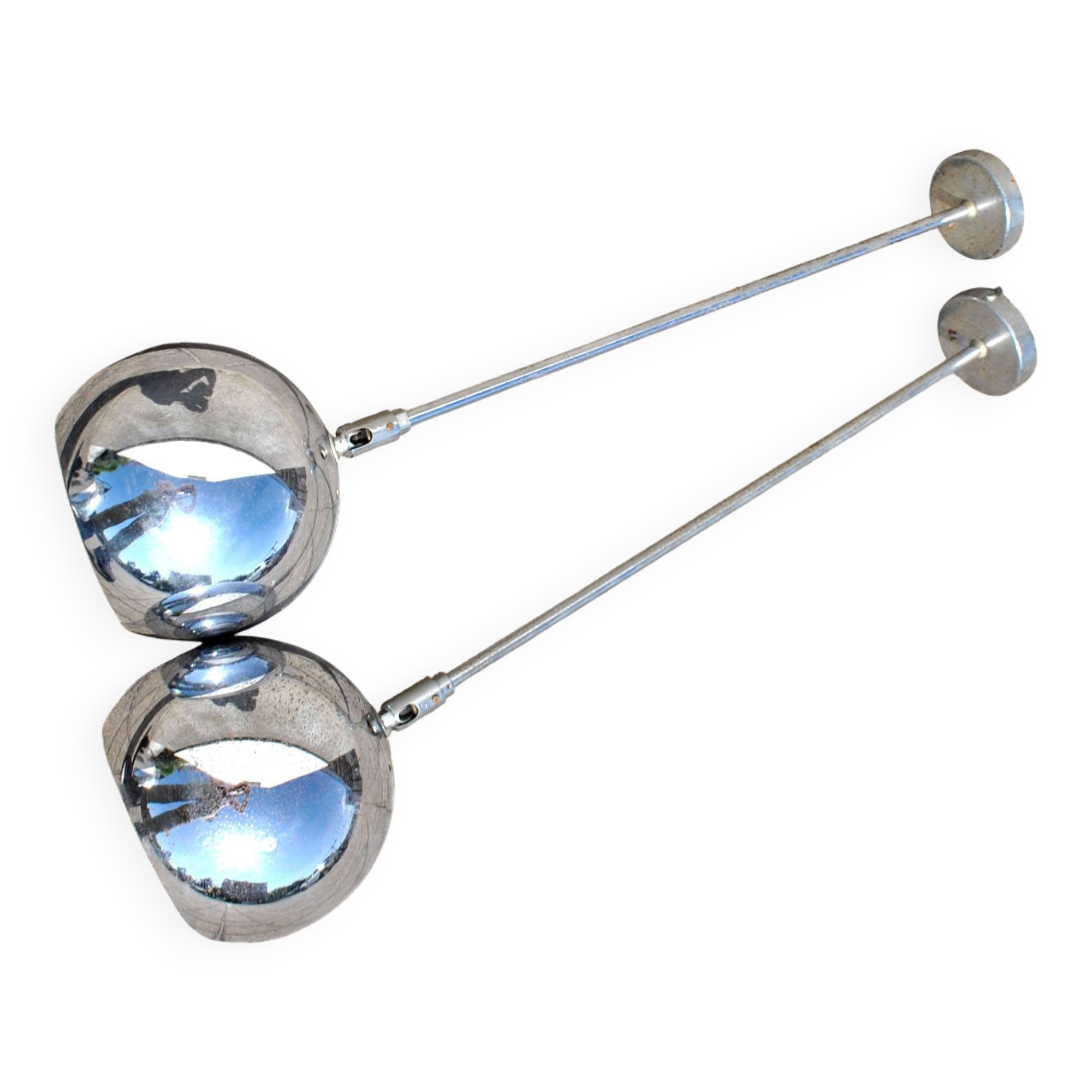 Set of 2 design ball lamps in chromed metal industrial pendant lights 1970