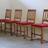 Vintage 1940s/50s solid oak Danish farmhouse chairs, Baroque style set of 4