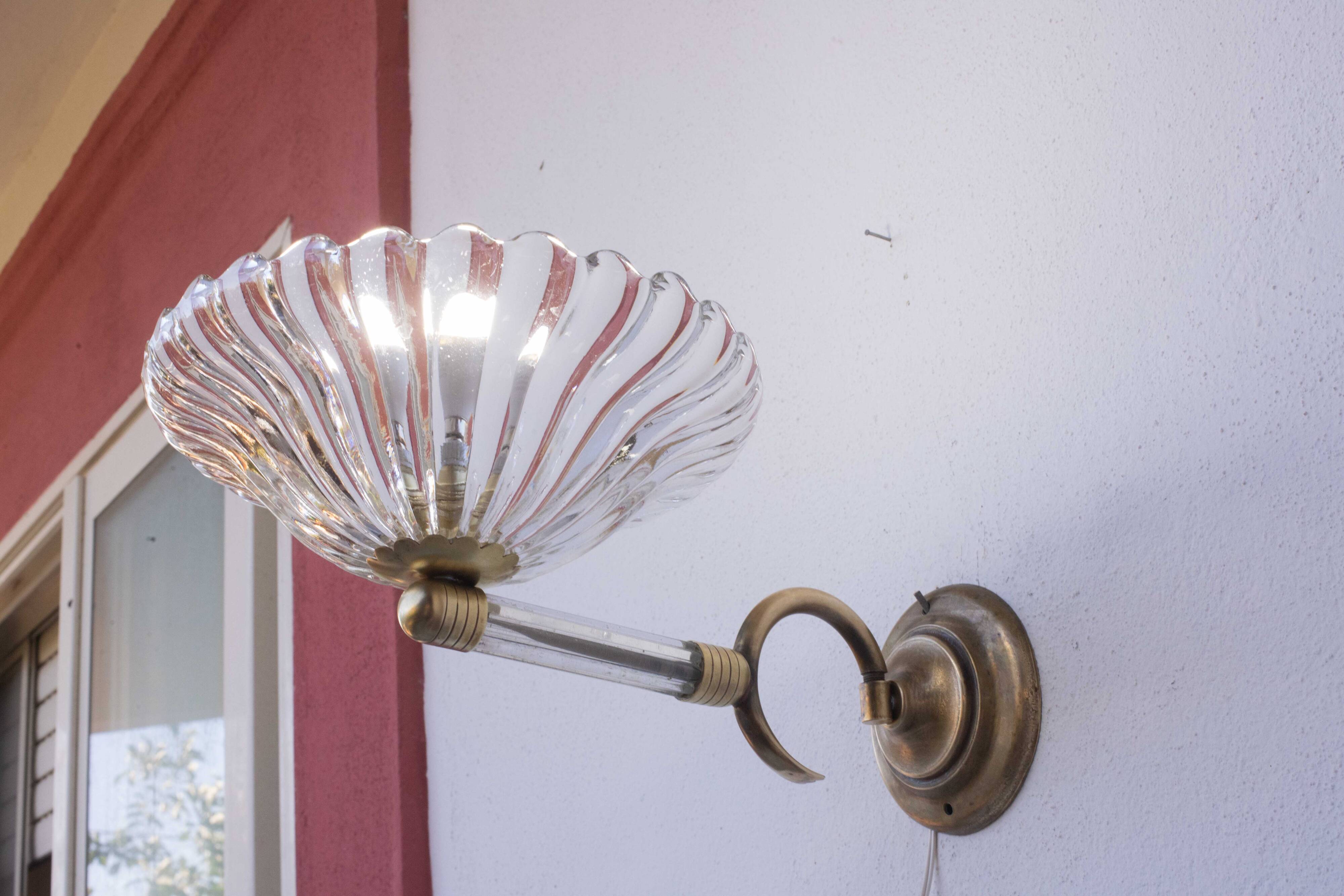 Set of 2 Wall Light Sconces by Barovier & Toso Glass Murano, Italy, 1950