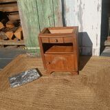 Antique bedside table in solid oak with a marble top.