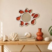 Miroir mural en céramique orange et gris, Vallauris années 60