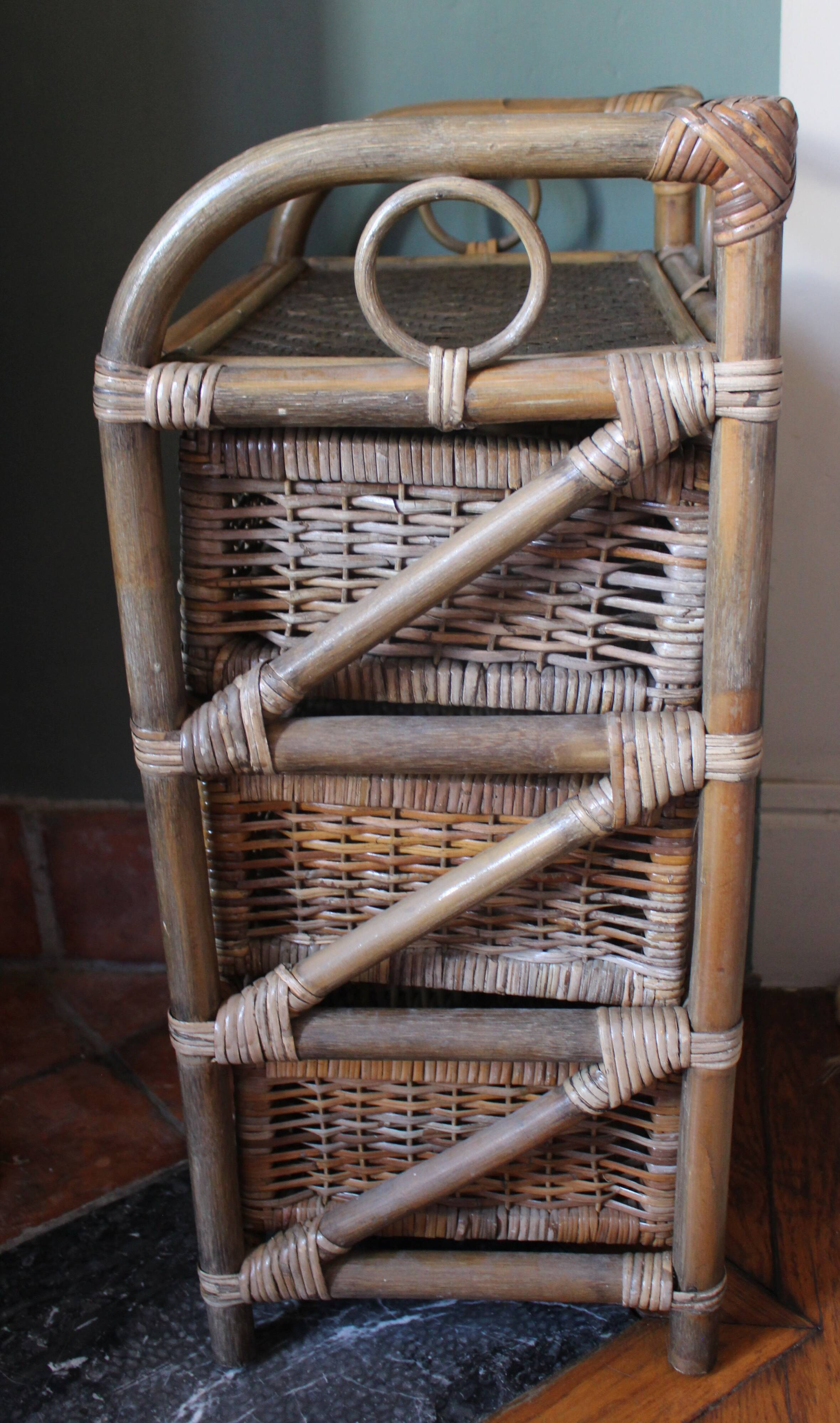 Chiffonnier rotin osier 3 tiroirs meuble rangement vintage