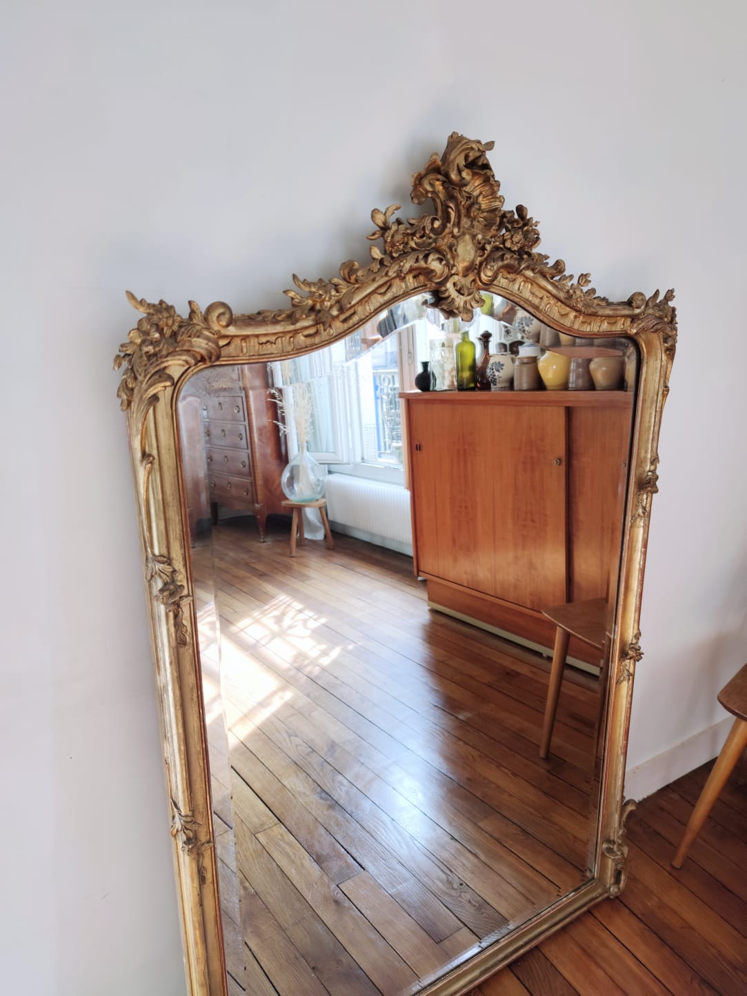 Large gilded mirror louis XV rockery  142x99cm