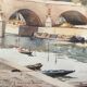 Tableau aquarelle Vue de Paris Pont Marie signée 1945