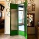 3-leaf screen in green wood, ecru paper and mirror