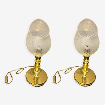Lampes de table en verre de Murano et laiton, années 1980, Set de 2