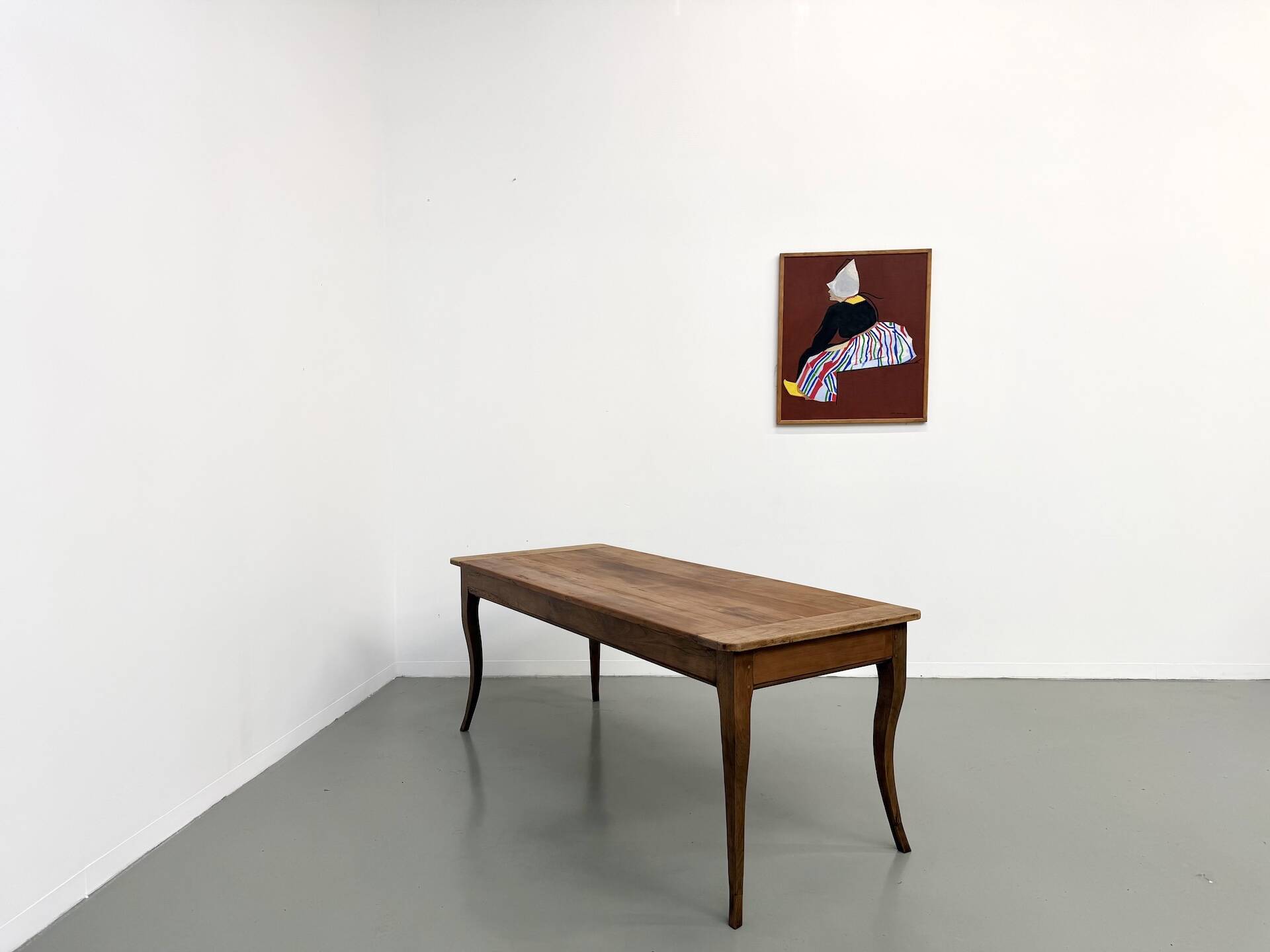 Farm table in solid cherry — Saber legs, Circa 1880