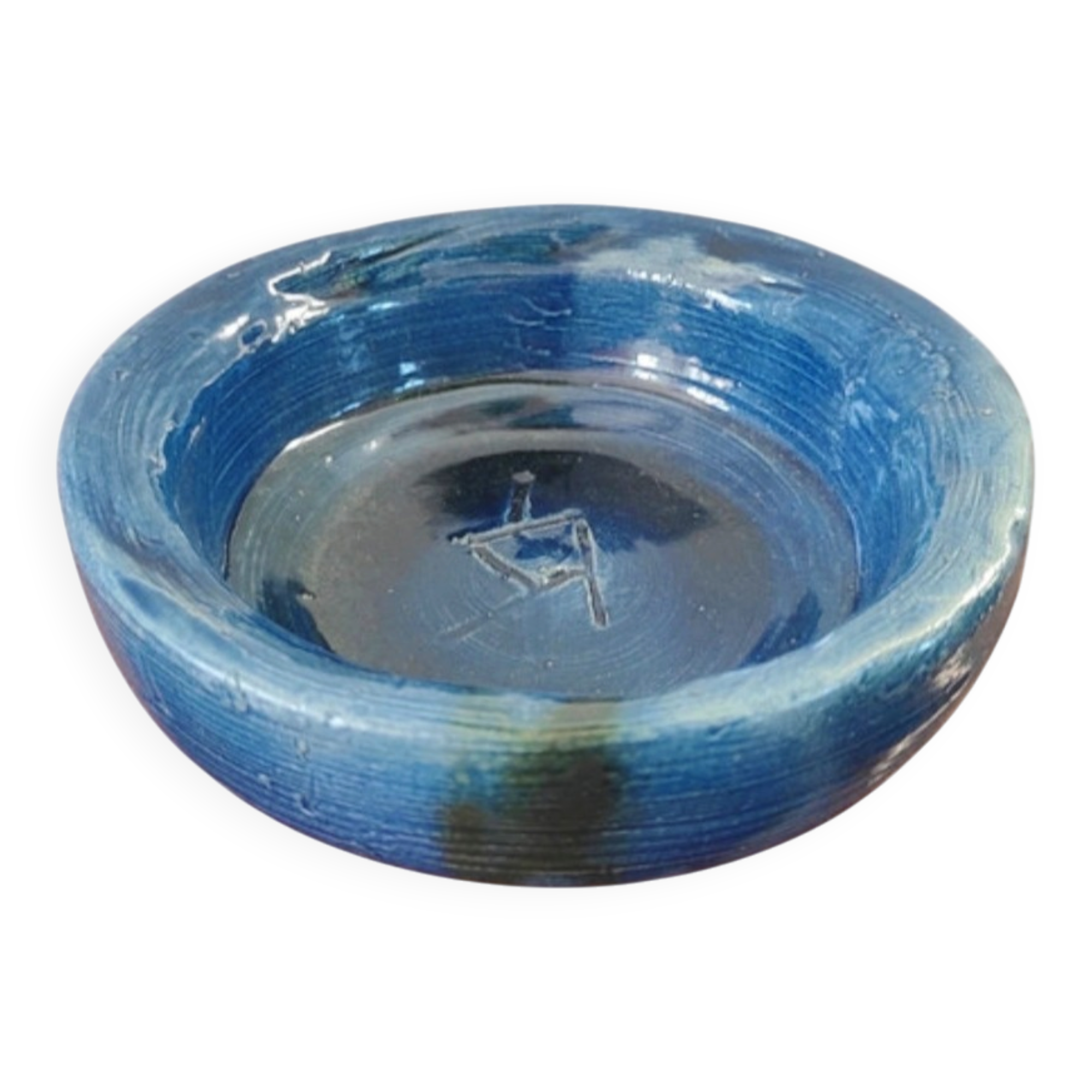 Vide-poches artisanal vintage bleu cobalt en céramique